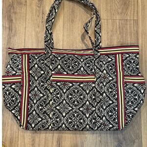 Vera Bradley Large “Barcelona” Tote Bag Black Cream Floral Quilted Travel Purse